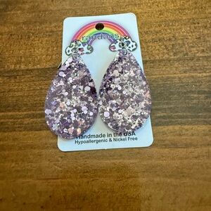 Purple Glitter Teardrop Earrings